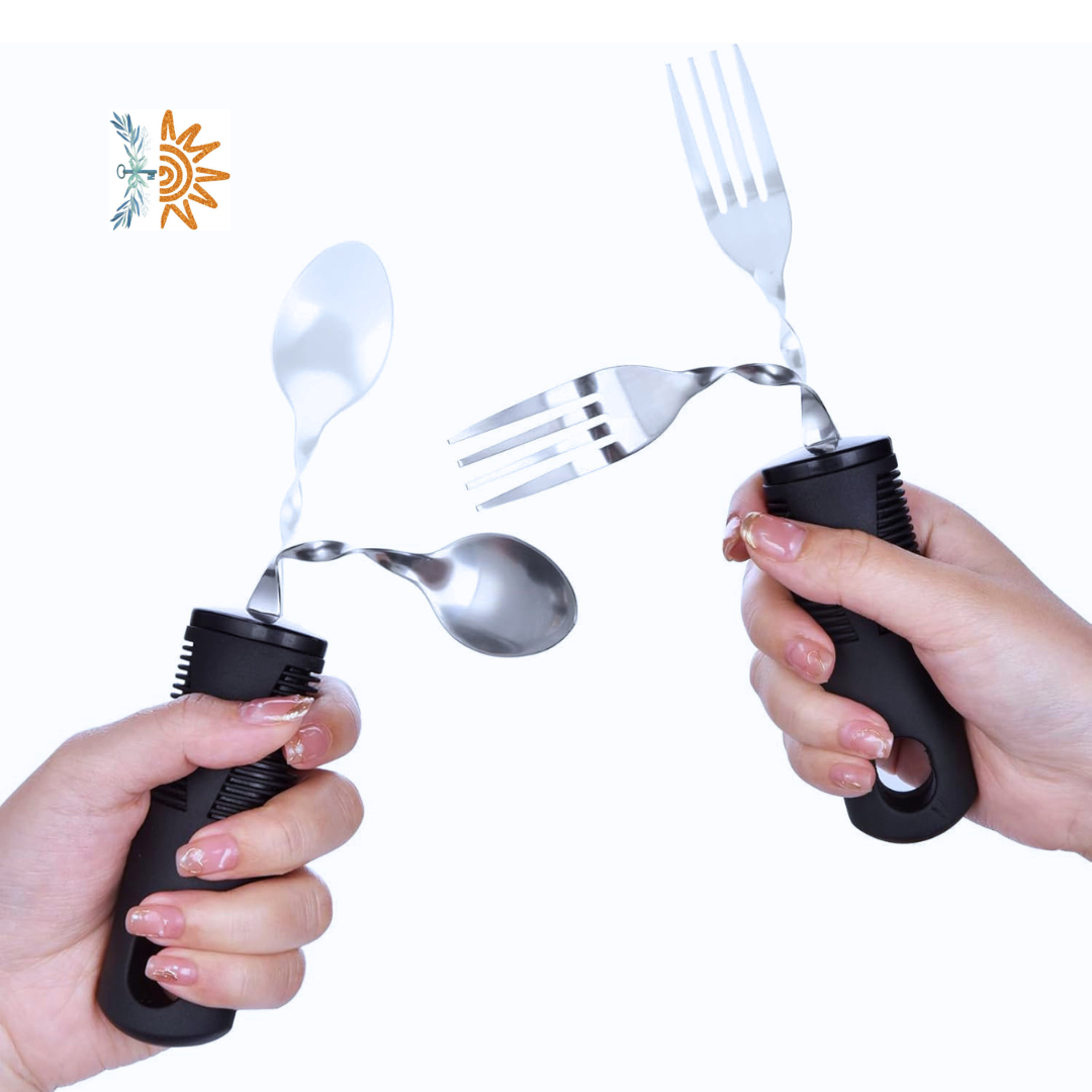 Independent Mealtimes Kit - Weighted Cutlery, Angled Spoons & Spout Cup | NDIS Adaptive Mealtime AT