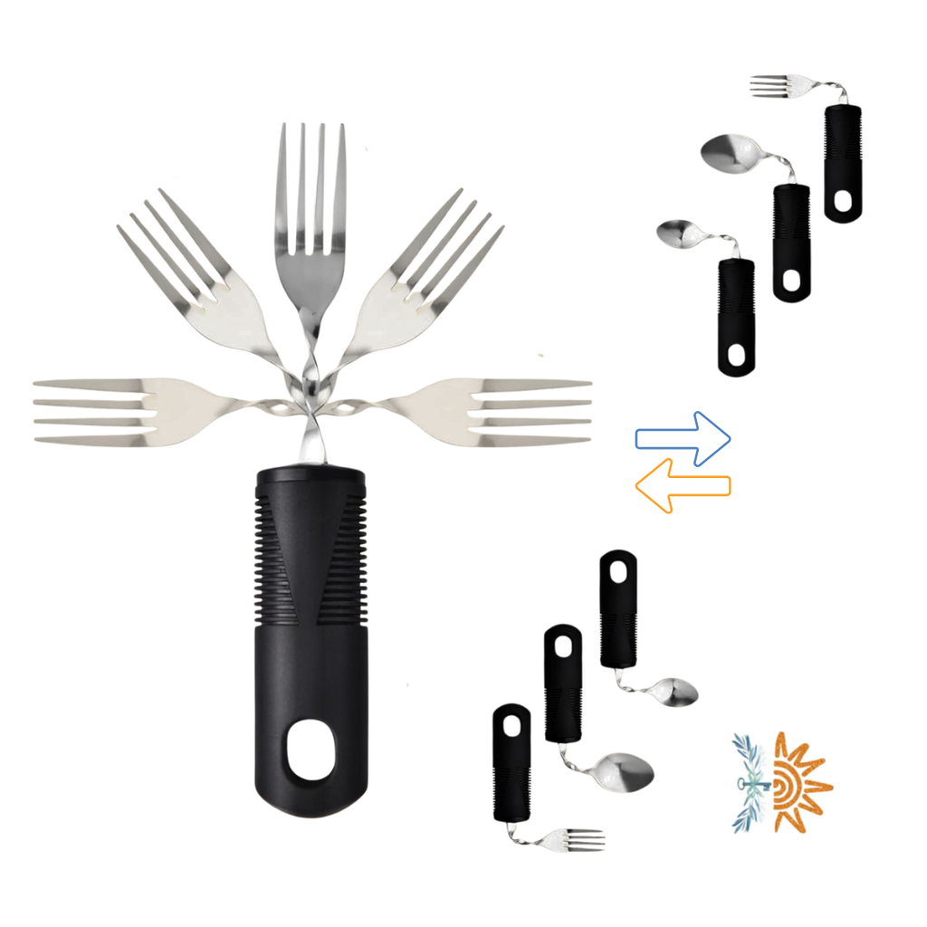 Independent Mealtimes Kit - Weighted Cutlery, Angled Spoons & Spout Cup | NDIS Adaptive Mealtime AT